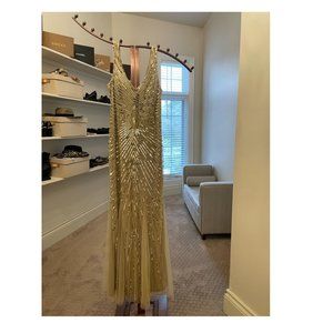 Aidan Mattox Gold Sequin Mesh Gown Prom